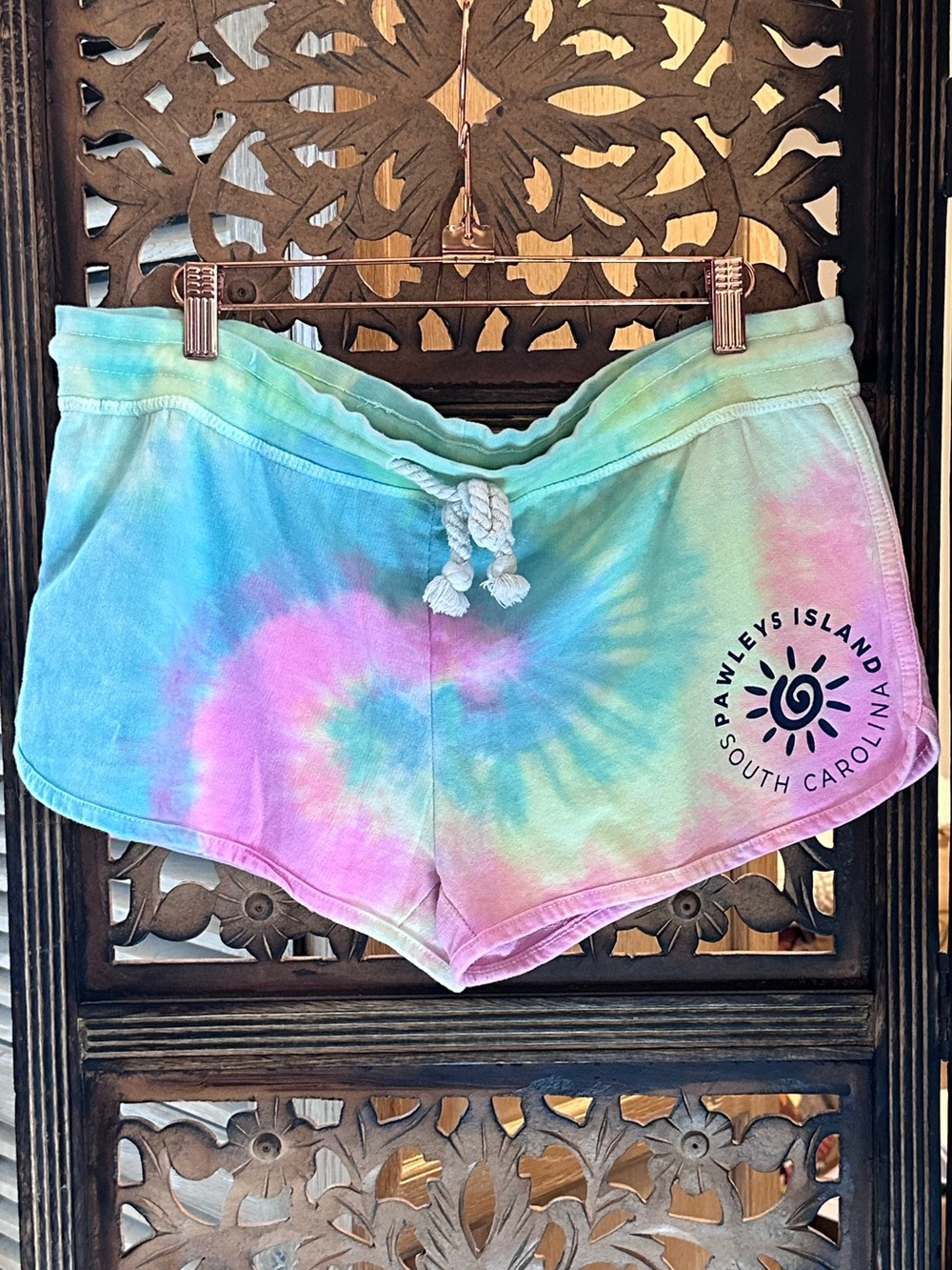 Dreamsicle Tie Dye Pawleys Island South Carolina Pull On Drawstring Shorts.